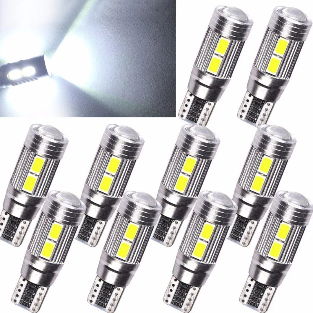 

10PCS White T10 5630 10 SMD LED Canbus Light Error Free Car Side Wedge License Plate Light 12V Super Bright Lamp