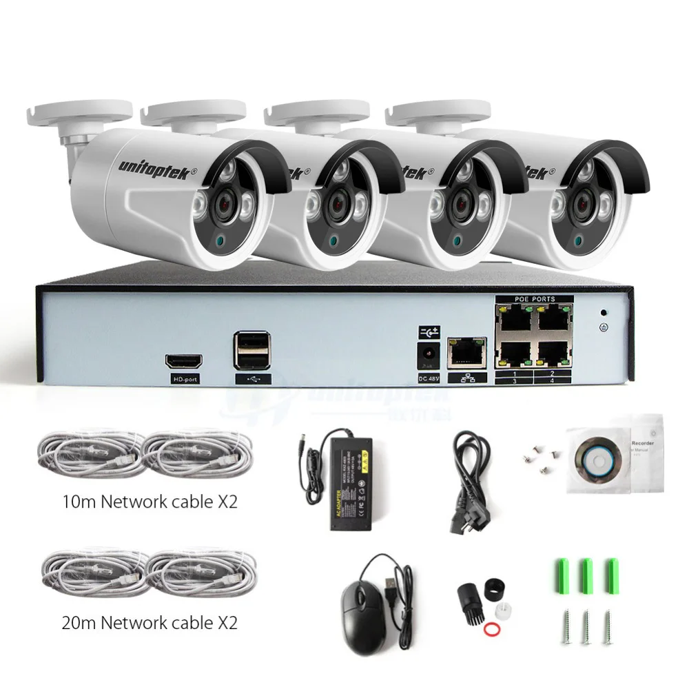 H.265 4CH 48V POE NVR комплект системы видеонаблюдения 4.0MP Пуля IP камера P2P IR IP66 Открытый