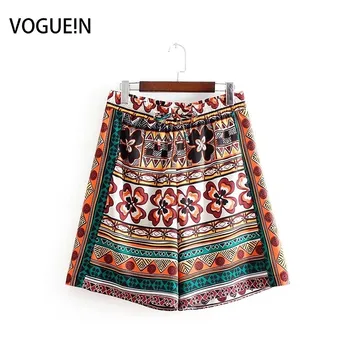 

VOGUEIN New Womens Summer Retro Floral Print Elastic Waist Short Pants Shorts Wholesale