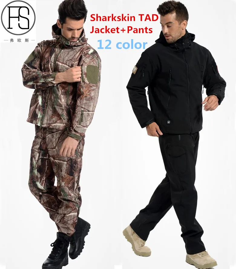 Esporte ao ar Ternos de Caça Militar à Prova Sharkskin Conjuntos Tático Livre Dwaterproof Água Camuflagem Terno Homem Escalada Caminhadas Jaqueta ou Calças Tad 10 Sharkskin tad conjuntos tático esporte ao ar