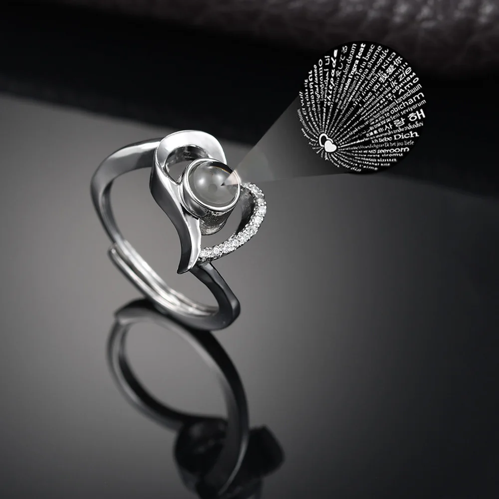 Новое серебряное кольцо с проекцией на 100 языках I Love You для женщин обручальное кольцо модное ювелирное изделие Рождественский подарок