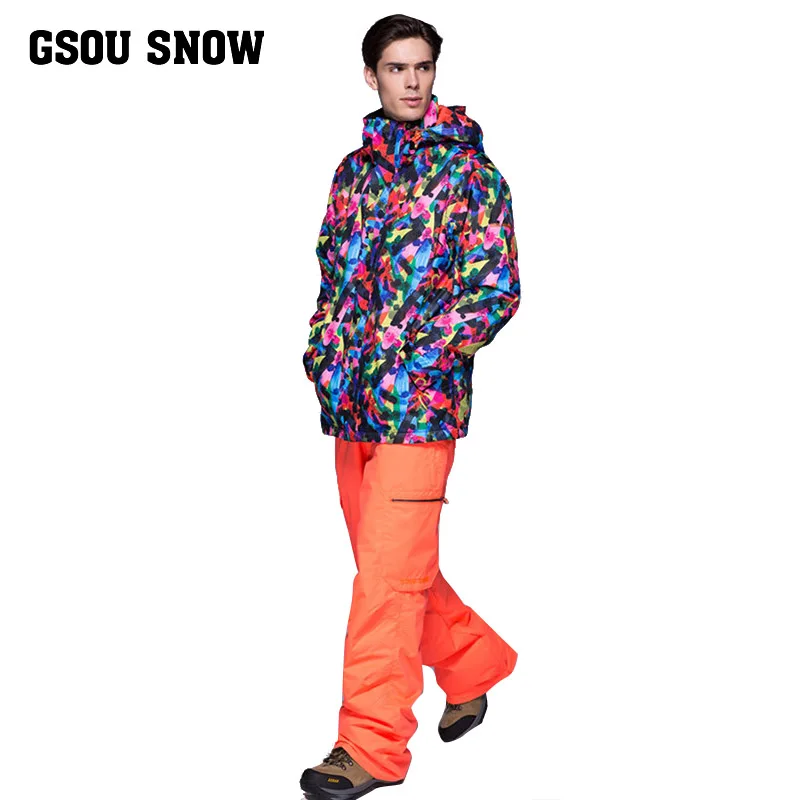 Мужской лыжный костюм GSOU с двойным одним бортом зимняя дышащая теплая