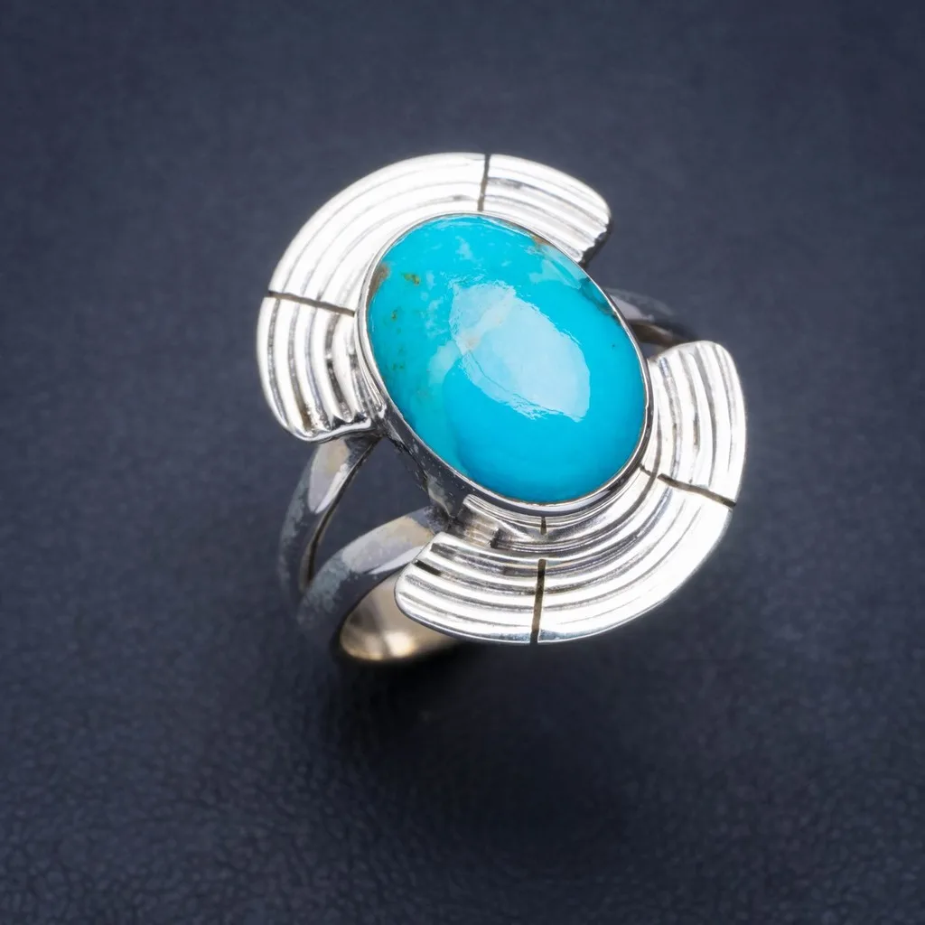 

Natural Turquoise Handmade Unique 925 Sterling Silver Ring 8.5 A1290