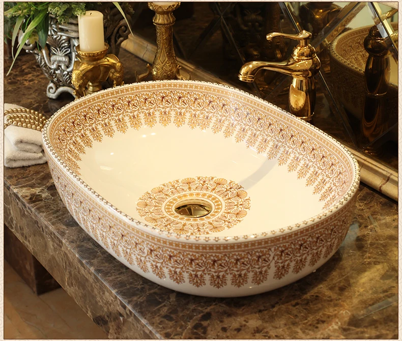 Increase widen Handmade porcelain wash basin Europe Vintage Style Lavobo Ceramic Countertop Bathroom Sink Washbasin (8)