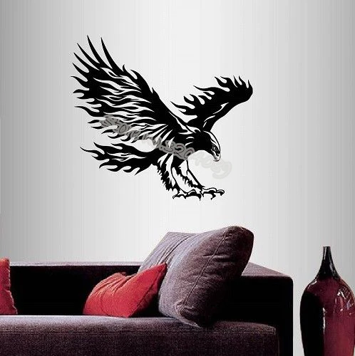 Flying Flaming Eagle Wall Sticker Wild Bird Hawk Tribal Decal Home Decor Living Room Poster Sofa Background Family Mural EA165 | Дом и сад
