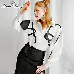 MIAOQING Modis Винтаж Блузка для женщин принт граффити повседневное блузки малышек и топы корректирующие корейский фонари рукавом белая рубашк