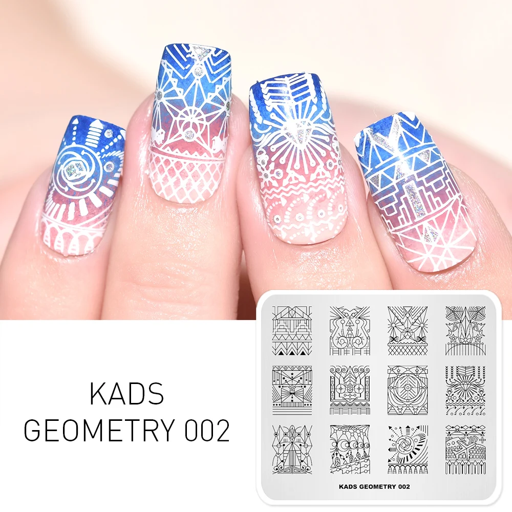 

KADS Nail Stamping Plates Geometry 002 Geometric Image Nail Art Stamp Template Stamper Stencil for Nails Decoration for Manicure