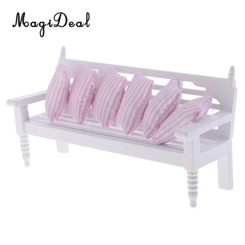 1/12 Dollhouse Miniature Furniture Living Room Long Chair Roses Cushions Set for Dolls Accessory Decoration Pretend Play Toy