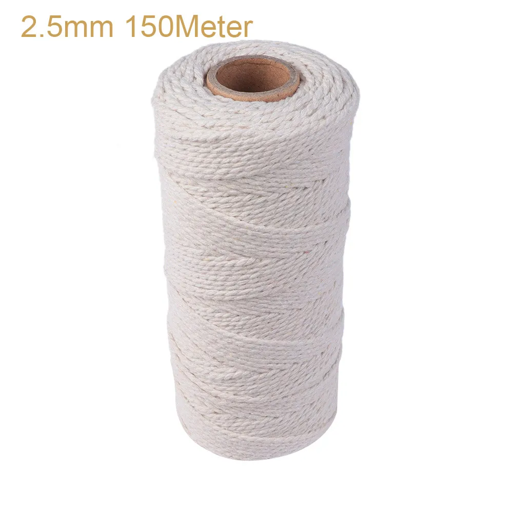 2.5mm 150Meter 1 рулон натуральный бежевый хлопок витой шнур ремесла макраме Artisan струна DIY Рождественский подарок ручной работы упаковка украшения - Цвет: 2.5mm 150Meter