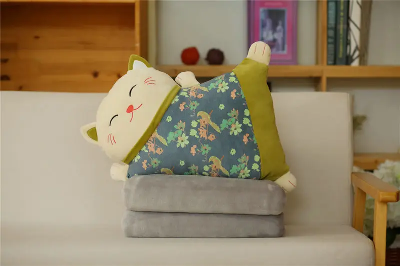 blue Гавайи lucky cat Air дышащее Одеяло Подушка 2в1 мягкая плюшевая подушка для детей использование плюшевых игрушек китайский узел Кот подарок для детей - Цвет: blue