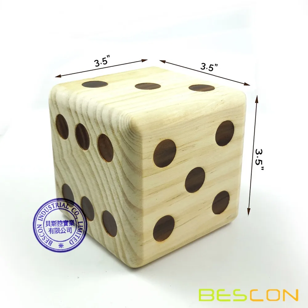 Bescon Jumbo, набор из 6 кубиков для игры на открытом воздухе 3,5 дюймов; с сумкой на шнурке, большой деревянный кости