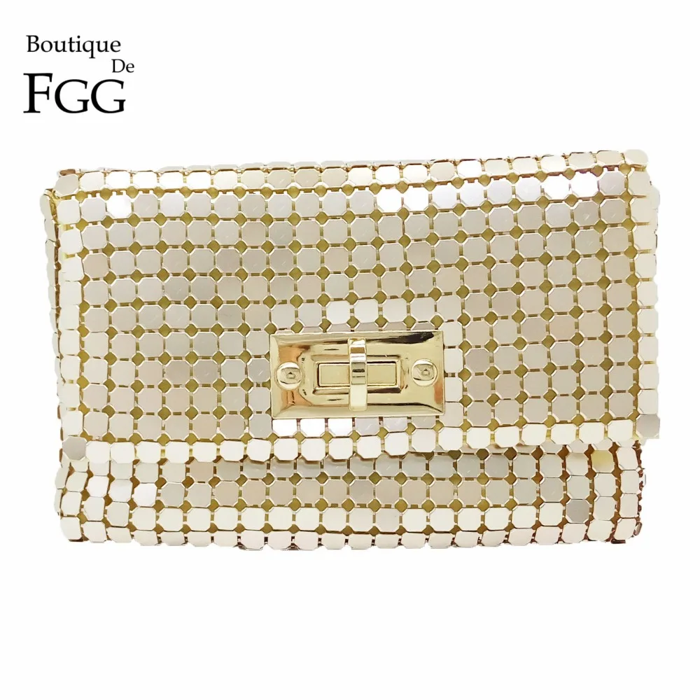 بوتيك دي FGG الذهب الألومنيوم النساء صغيرة المغلف مخلب سلسلة حقائب كتف السيدات أزياء مساء حقيبة يد كروس و محفظة