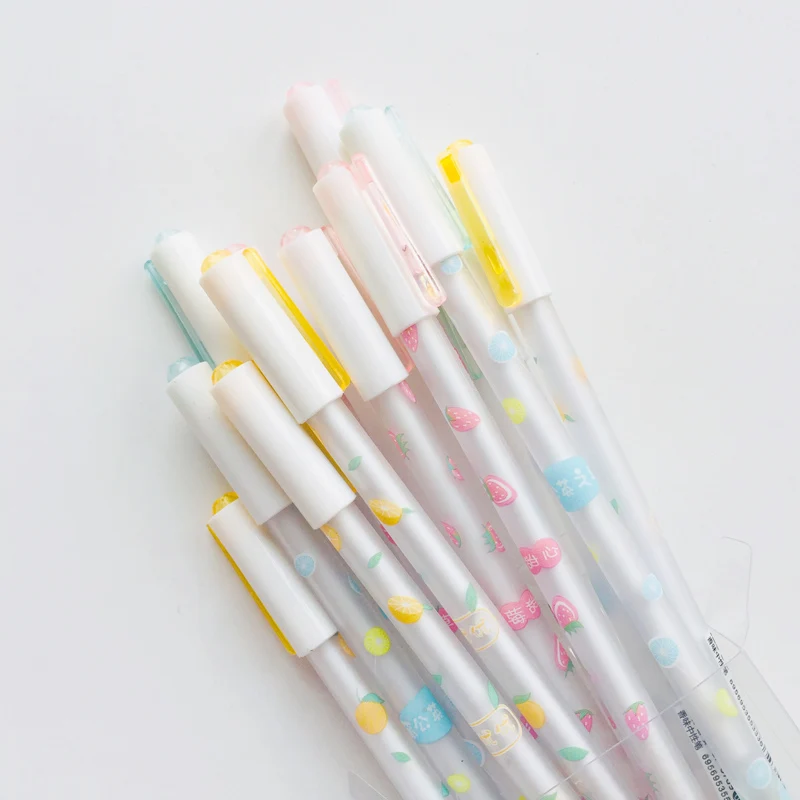 

3X Sweet Fruits Strawberry Orange Gel Pen Rollerball Pen School Office Supply Student Stationery 0.38mm Black Ink