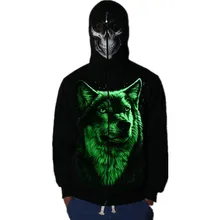 Весна осень зима мужские светящиеся тигровый принт флисовые толстовки с капюшоном 3D хип хоп размера плюс череп маска Толстовка пальто на молнии SSW64