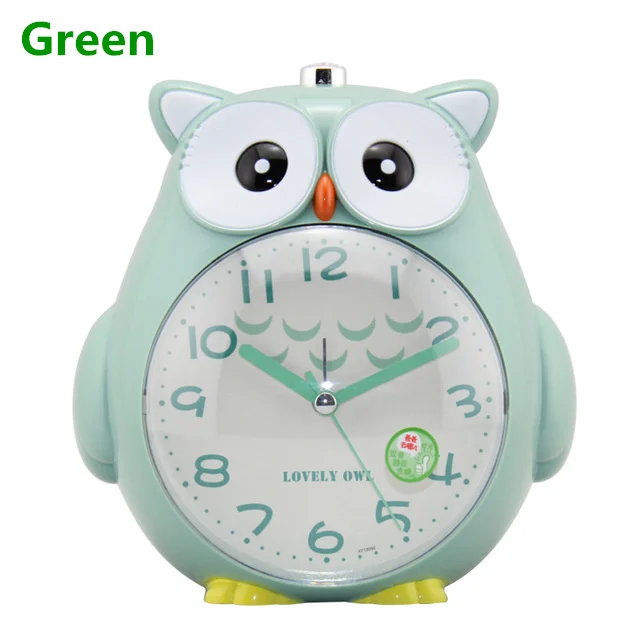 Симпатичные настольные часы Сова часы светящаяся функция будильник для детей друзья подарки бесшумный подметание движение - Цвет: green