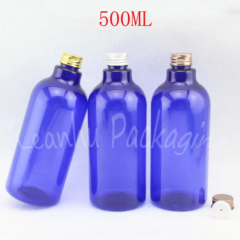 

500ML Blue Plastic Bottle With Aluminum Screw Cap , 500CC Shampoo / Lotion Sub-bottling , Empty Cosmetic Container ( 14 PC/Lot )