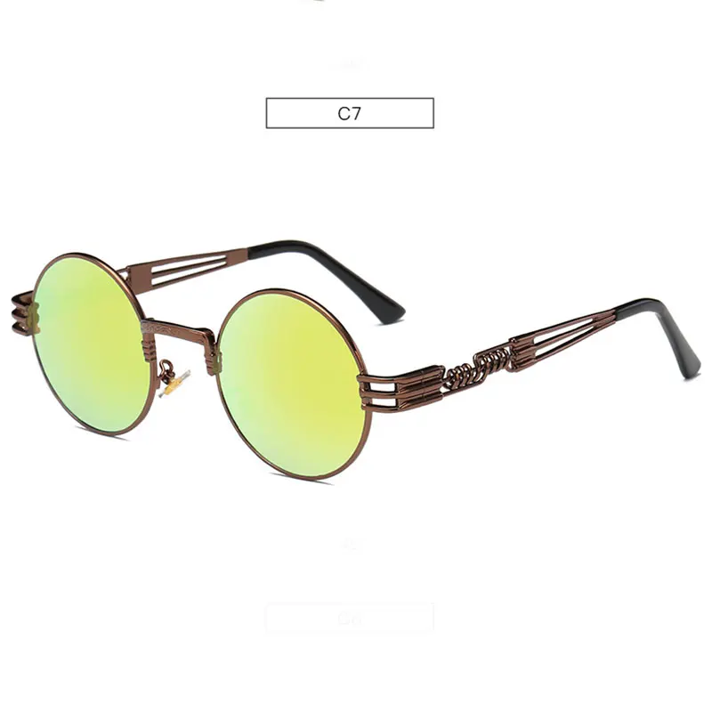 Поляризованные солнцезащитные очки с металлической оправой круглой оправой для ретро солнцезащитные очки для мужчин солнцезащитные очки для женщин винтажные зеркальные очки - Цвет линз: C7