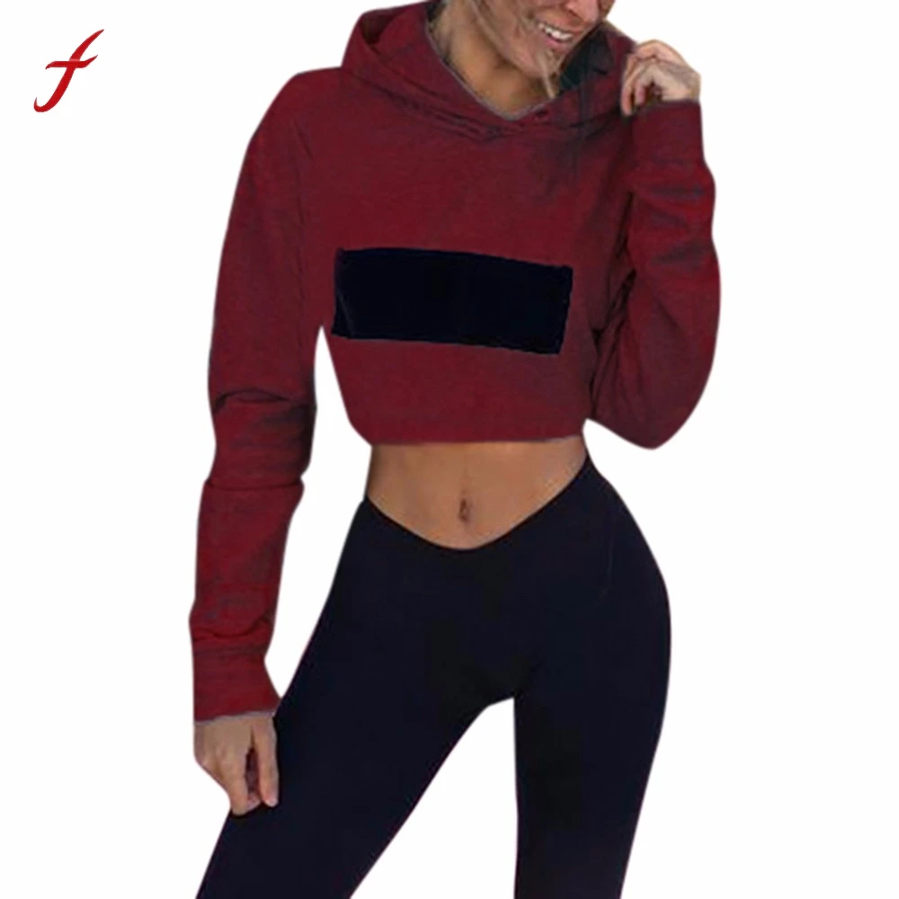 2019 Autumn Women Casual Design Long Sleeve Hood Hoodies Bare Midriff