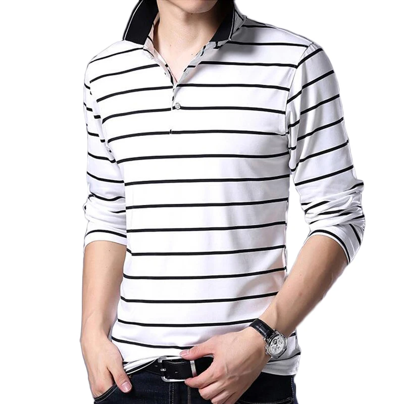 

Long Sleeve Striped Polo Shirt Men Casual Slim Fit Breathable Cotton Tee Tops Polo Shirts Mens Autumn New Fashion Polos Clothes