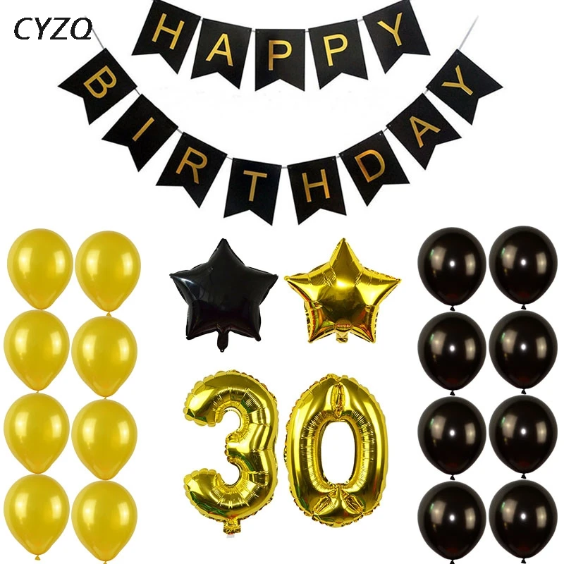 1Set 30 40 50 60 Happy Birthday Party Decorations Adult Customized Birthday Party Supplies Gold Black Anniversary Decor