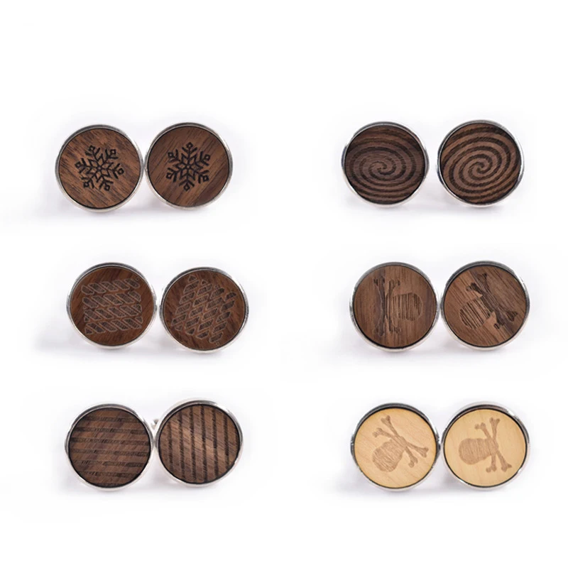 

Mdiger Luxury Wood Cufflinks For Mens Casual Business Cuff Botton Stripe Snowflake Skull Cufflink Wedding Party Jewelry 6 Colors