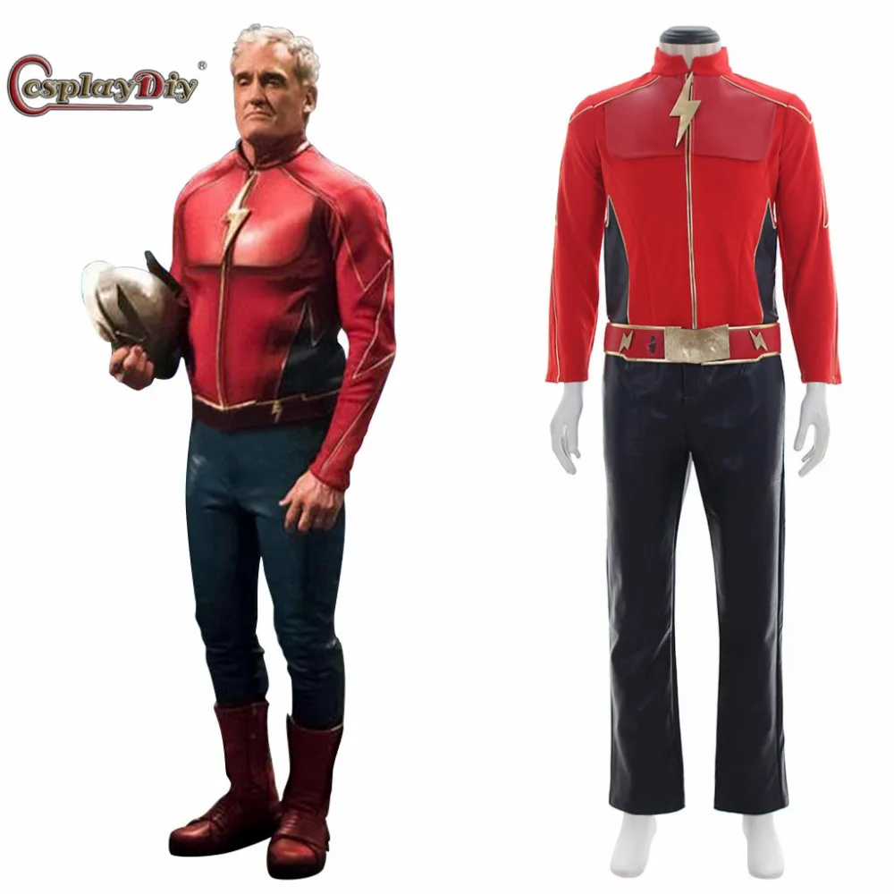 

Cosplaydiy Flash Comics the First Flash Cosplay Costume Jason Peter "Jay" Garrick Outfit for Halloween Top+Pants+Belt Customized