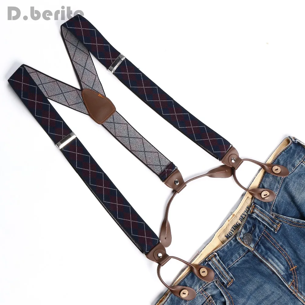 Men's Adjustable 6 Buttons Holes Elastic Suspenders Unisex Diamond Braces 3.5cm Width BD768in