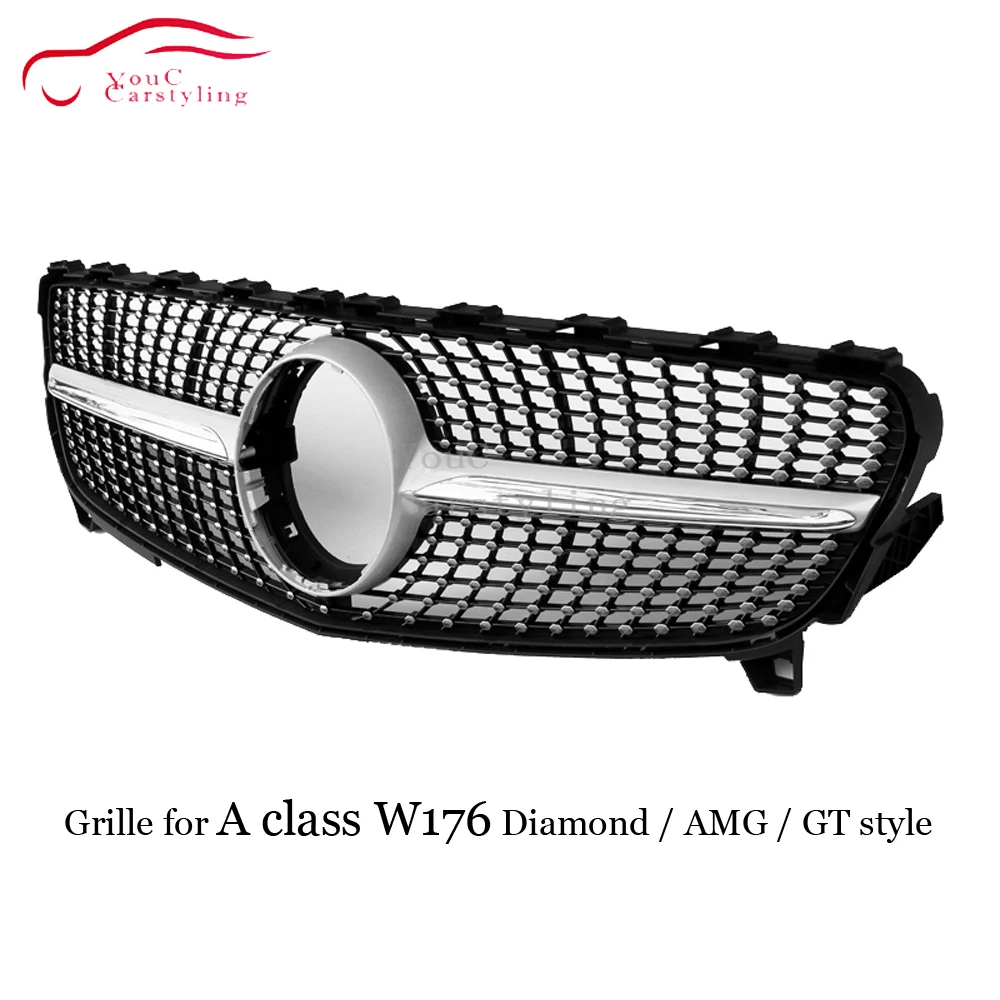 Front Grille GTR GT Grill Diamond AMG Style For Mercedes Benz A-Class W176 A180 A200 A260 A45 Car Styling Front Hood Mesh