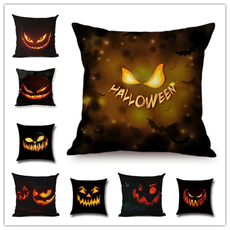 

Halloween Pumpkin Cushion Cover Cotton Linen Decorative Pillowcase Chair Seat Square 45x45cm Pillow Cover Home Living Textile