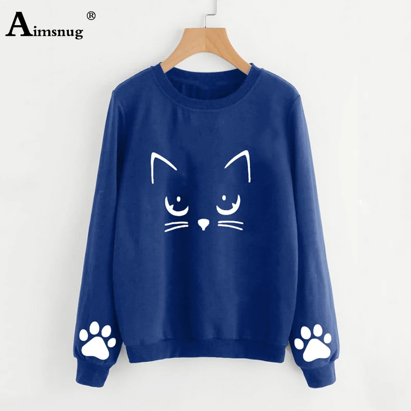2019 Women Sweatshirts Ladies Causal Letter kitty Printed Hooded Sweatshirt Long Sleeve Pullover Tops Sudadera Mujer Pullover