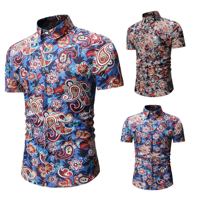 Мужские рубашки летние с коротким рукавом дизайн цветочные рубашки досуг праздник Пляж гавайская рубашка мужской цветочный принт пляж