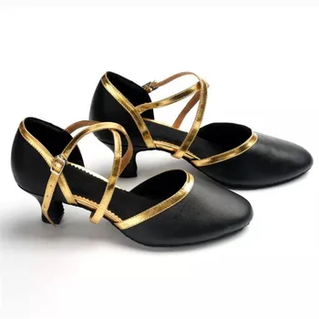 

dewbest Modern Latin dance shoes Women's Ballroom dancing shoes black leather Party Autumn and Winter Square dance shoes