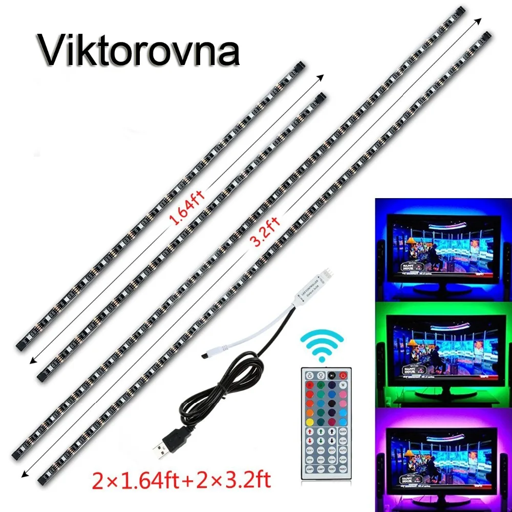 5050 SMD RGB USB Светодиодная лента постоянного тока 5 В 2x50 см + 2x100 фоновая подсветка 44key