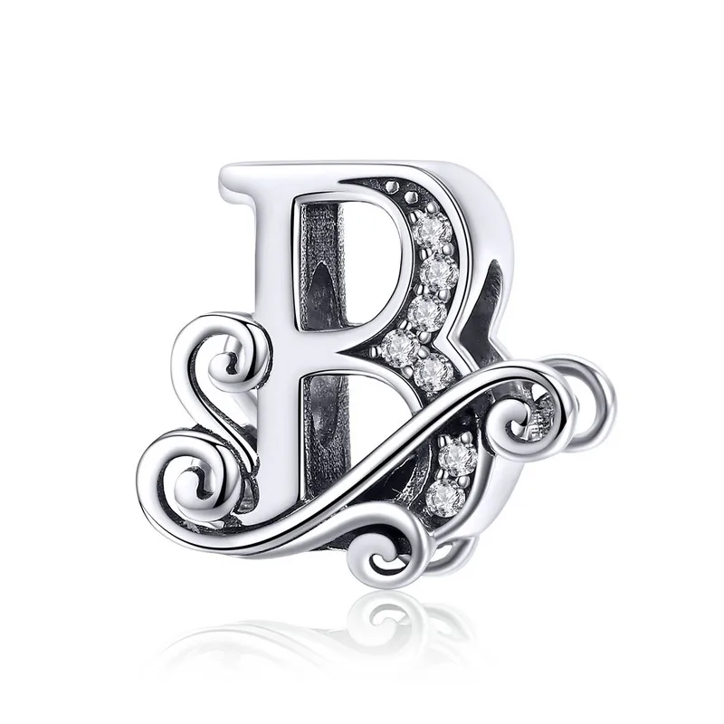 MOWIMO, настоящее 925 пробы, Серебряные буквы, алфавит, A-Z, шарм, имя, бусина, подходит для оригинальных браслетов Pandora, подвеска, изготовление ювелирных изделий BNC030 - Окраска металла: B