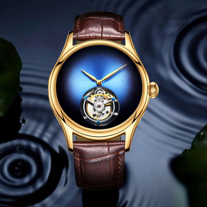 Копейка Tourbillon мужские часы Топ бренд оригинальные настоящие Tourbillon мужские водонепроницаемые механические наручные часы - Цвет: gold blue