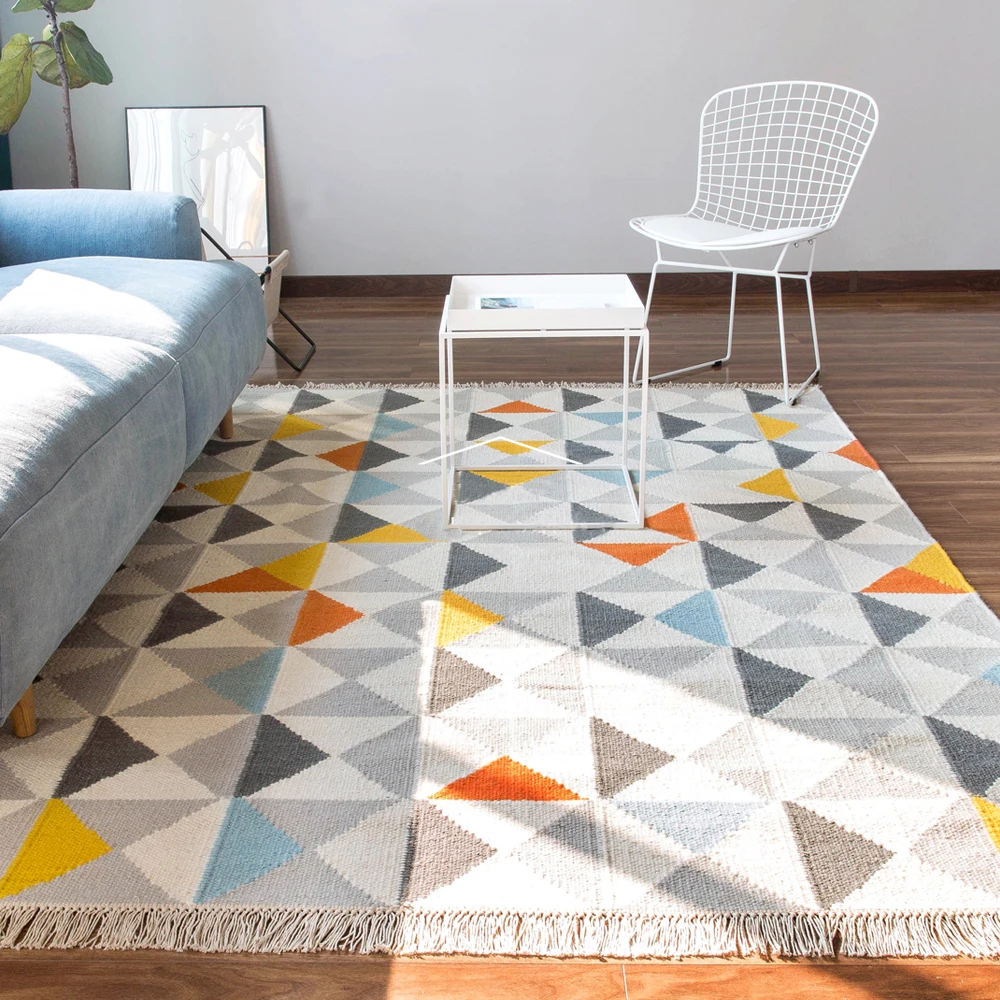 Шерсть ковер килим геометрический Богемия индийский плед цвет синий полосатый современный дизайн в скандинавском стиле