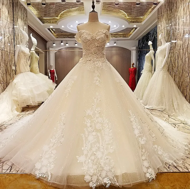 

2020 boat neck wedding dresses lace applique beads vestidos longos luxury princess wedding dress custom made robe de mariage