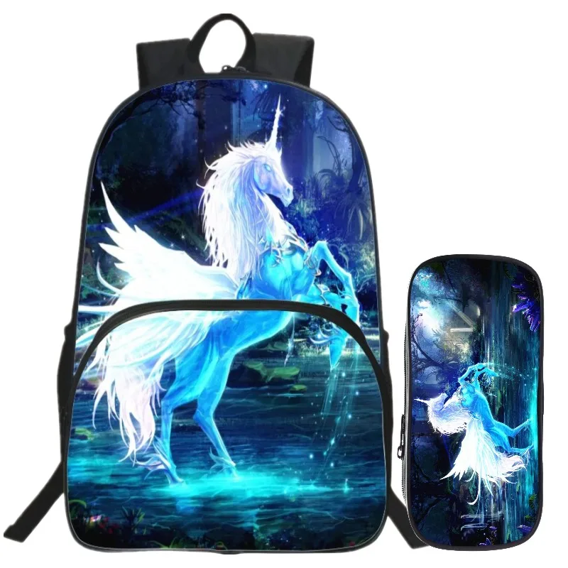 Special Offer Hot Sale Suit Oxford 16 Inch Prints Mythical Animals Teenager School Bags Horse font