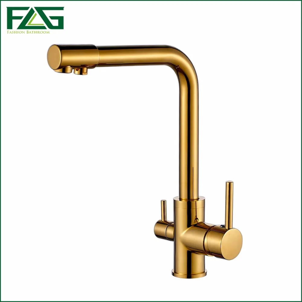  FLG 100% Copper Gold Finished Swivel Drinking Water Faucet 3 Way Water Filter Purifier Kitchen Fauc - 32789230275