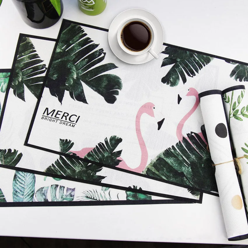

Flamingo Plant PVC Placemat Non-slip Waterproof Table Mat Kitchen Dining Table Disc Pads Bowl Coasters Home Decor 45x30cm