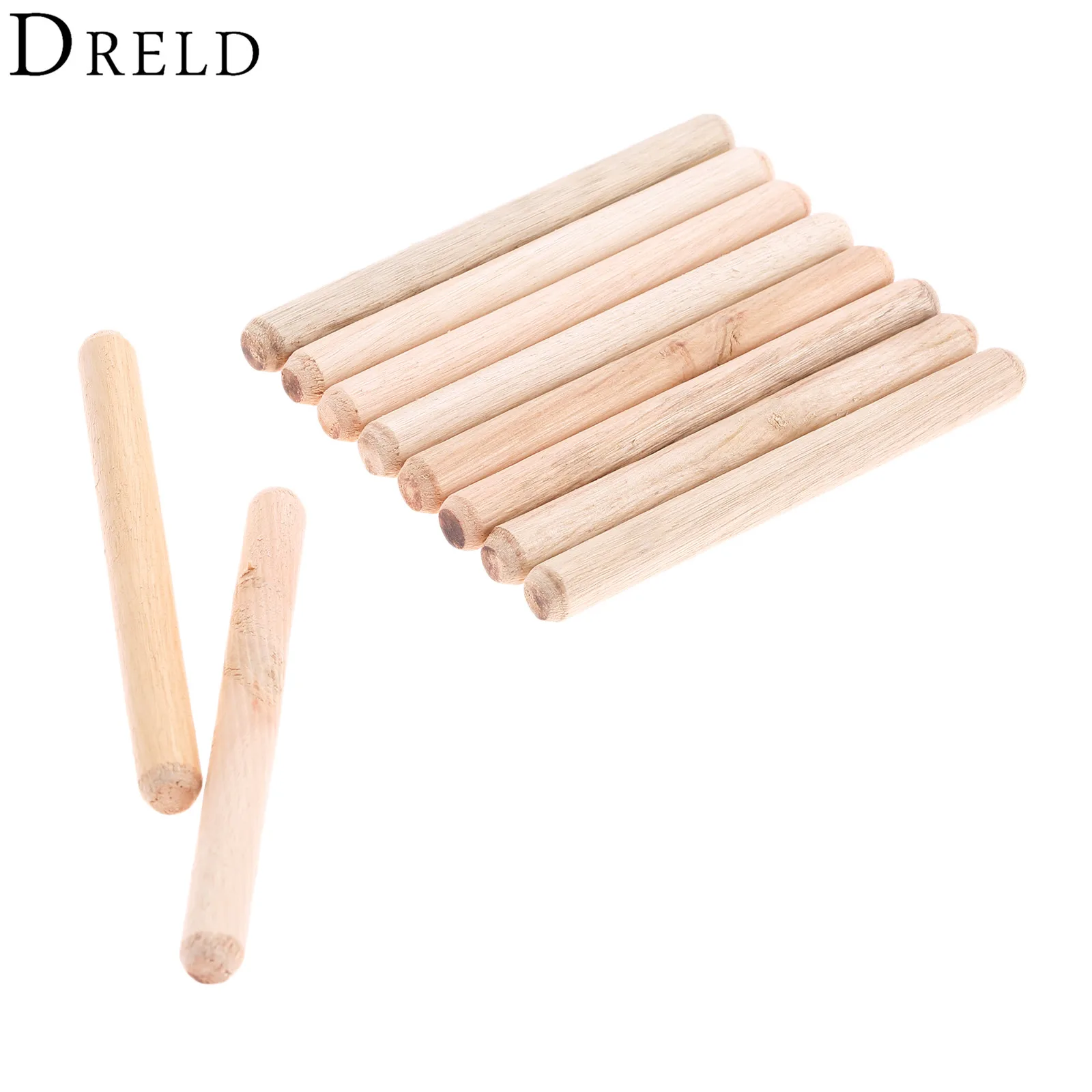 DRELD 50Pcs Wooden Dowel Drawer Round Fluted Wood Craft Dowel Pins Rods Set Furniture