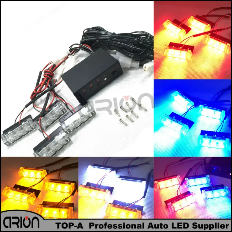 

CRION 3 Flashing Modes Car 4*3 12 LED Emergency Strobe Flash Light Grille lights Lamp 12LED Amber Red Blue White 12W