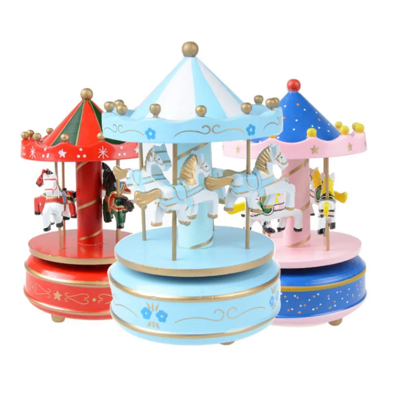 Boîte à musique en bois carrousel à carrousel pour enfants Boîte à musique à remontage cadeau ToGames-FR 