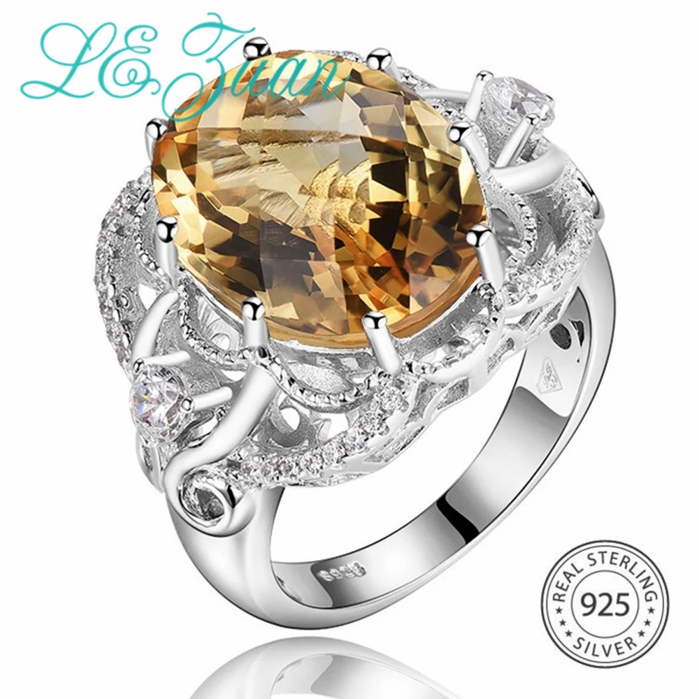 Luxurious Solid 925 Sterling Silver Natural Citrine Solitaire Engagement Ring