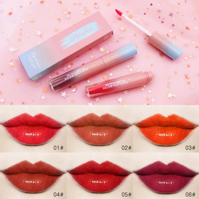 

PNF brand Water-gloss Mirror Lip Glaze Lip Colour 6 Colors Water-moisturizing Persistent Bright and Non-decoloring