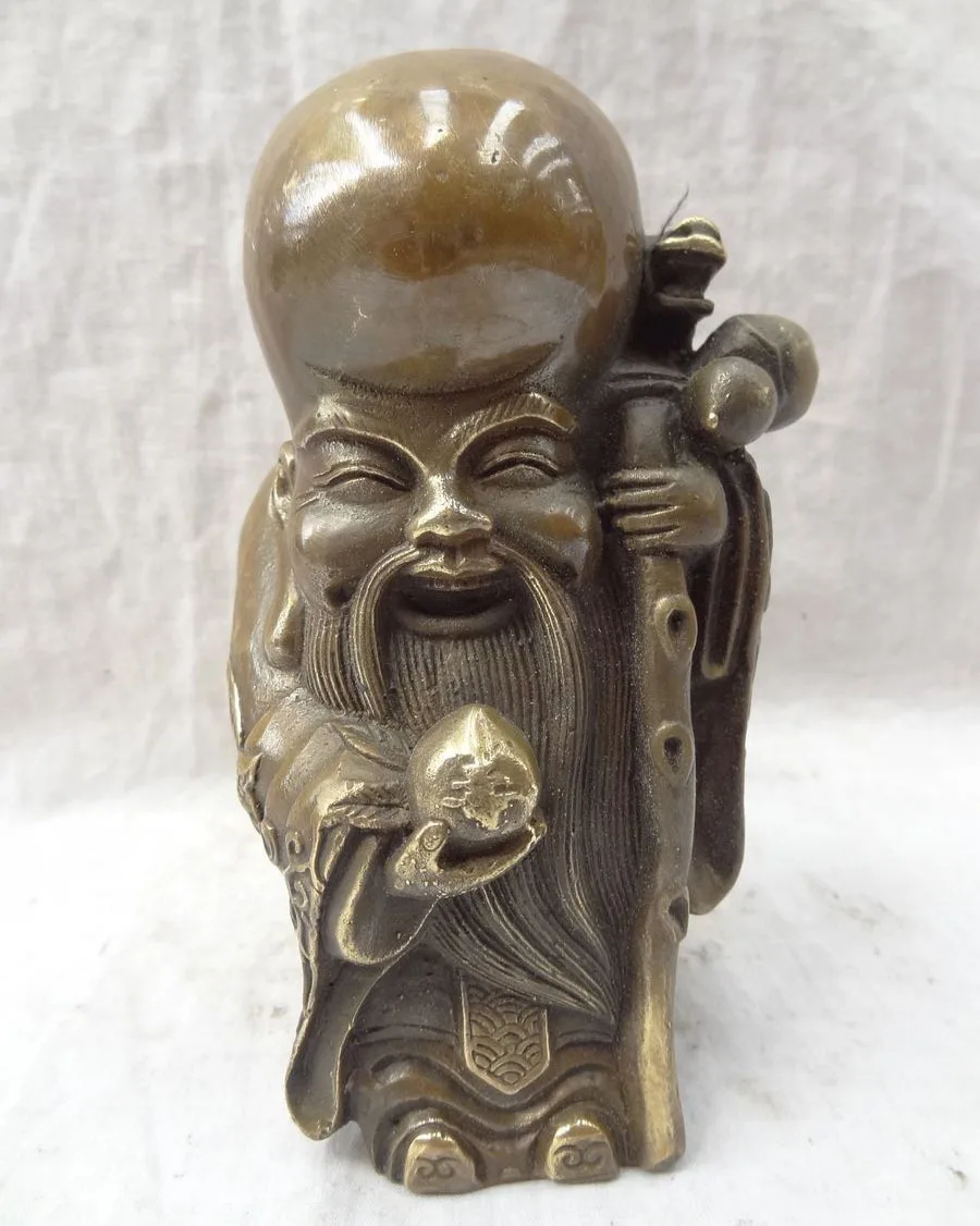 

Chinese Copper Bronze Collect FengShui Shou Star Peach Longevity God Statue free shipping