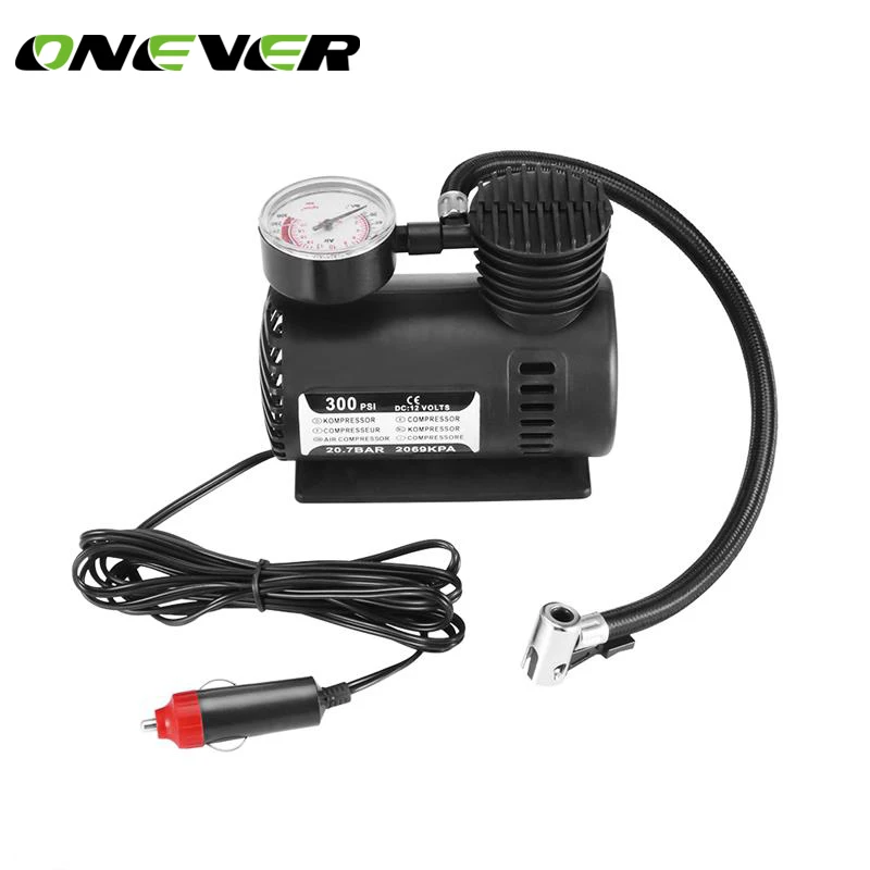 Onever DC12V 300PSI автомобильный насос, автоматический воздушный компрессор, насос с манометром для автомобиля, велосипедный мяч, резиновая лодка