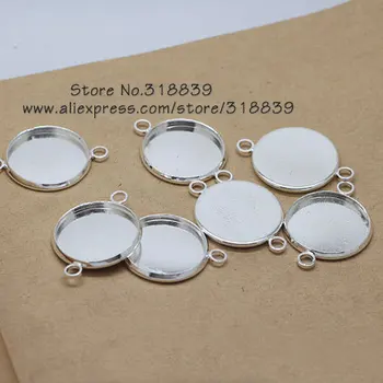 

(30 pieces/lot) Silver Plated Metal Copper 16mm Diplopore Round Cabochon Settings Pendant Jewelry Blanks Connector 8030