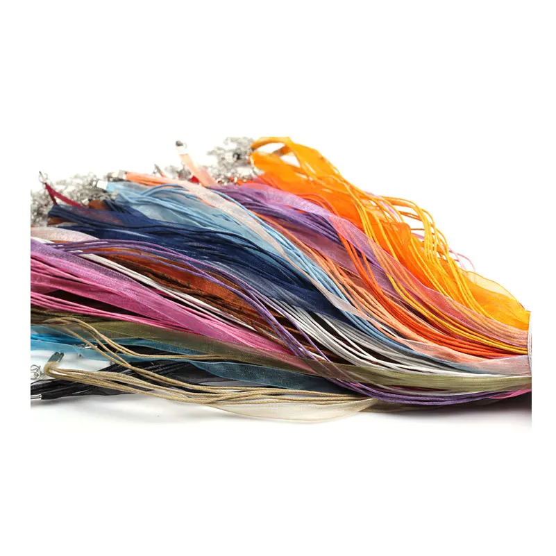 Free Shipping 100pcs 18'' Mixed Silk Organza Ribbon Necklace Strap Cord Chain D0237 Jewelry Findings