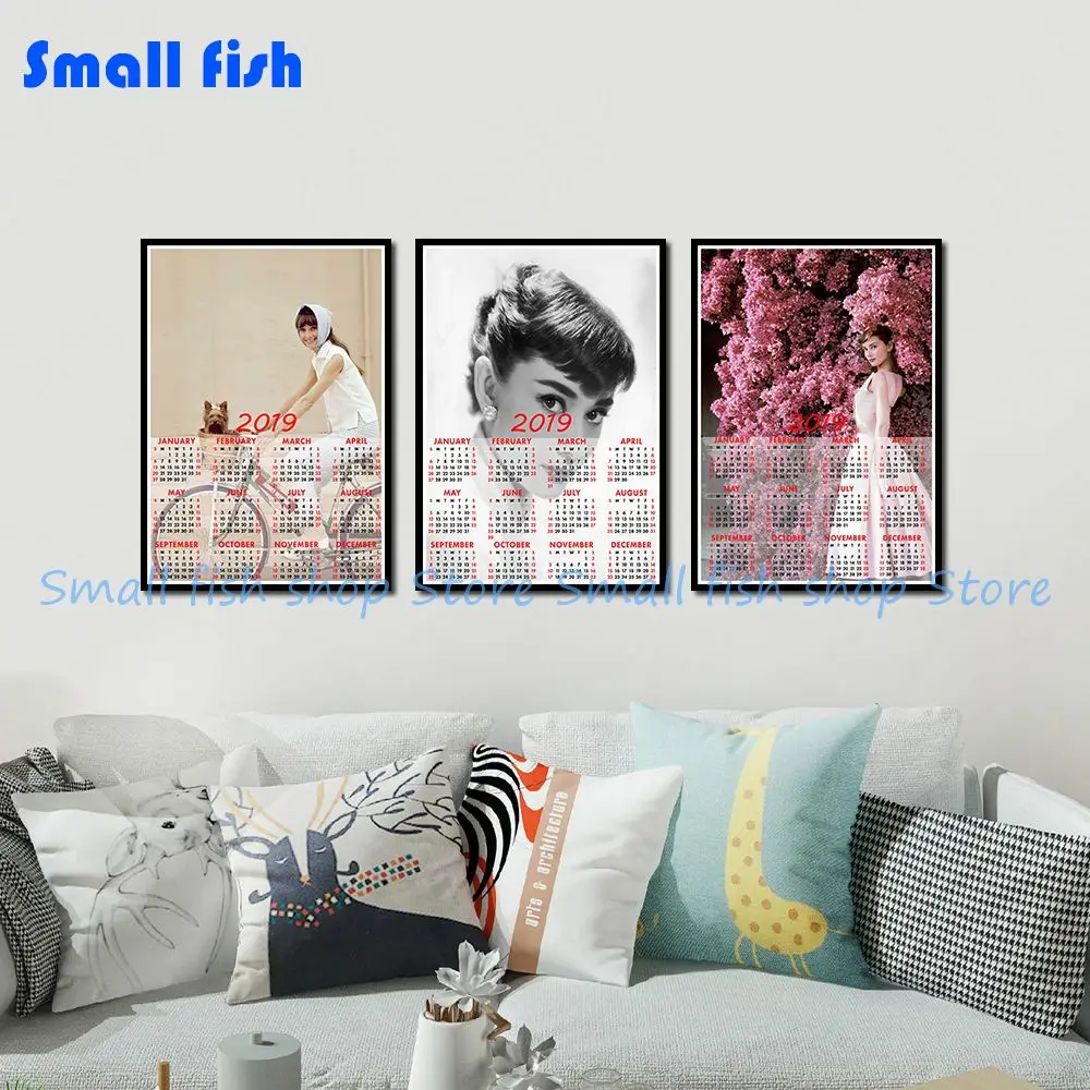 

Audrey hepburn 2019 calendar poster Home Furnishing decorative white coated paper Wall Sticker Home Decora